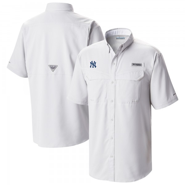 New York Yankees Columbia White Omni-Wick Low Drag Offshore Button-Up Shirt