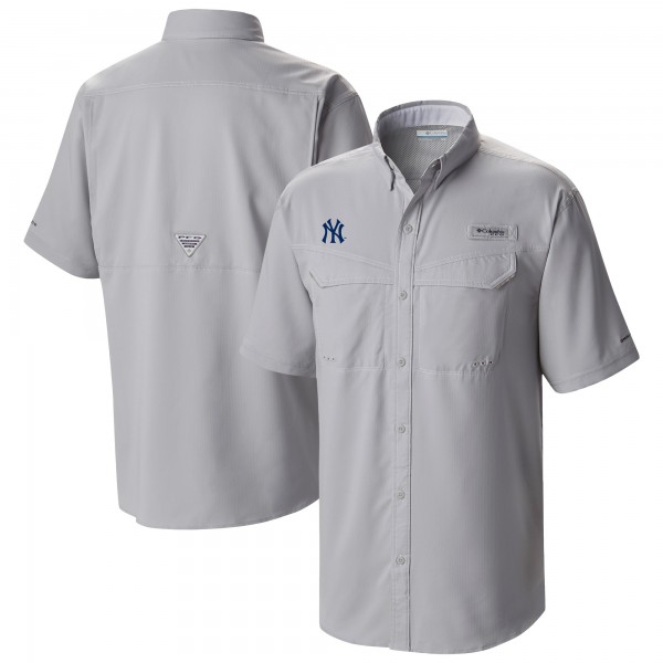 New York Yankees Columbia Gray Omni-Wick Low Drag Offshore Button-Up Shirt