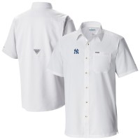 New York Yankees Columbia White Slack Tide Omni-Wick Button-Up Camp Shirt