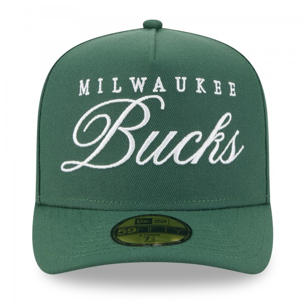 Бейсболка Milwaukee Bucks New Era Hunter Green 2025 NBA Draft A-Frame 59FIFTY