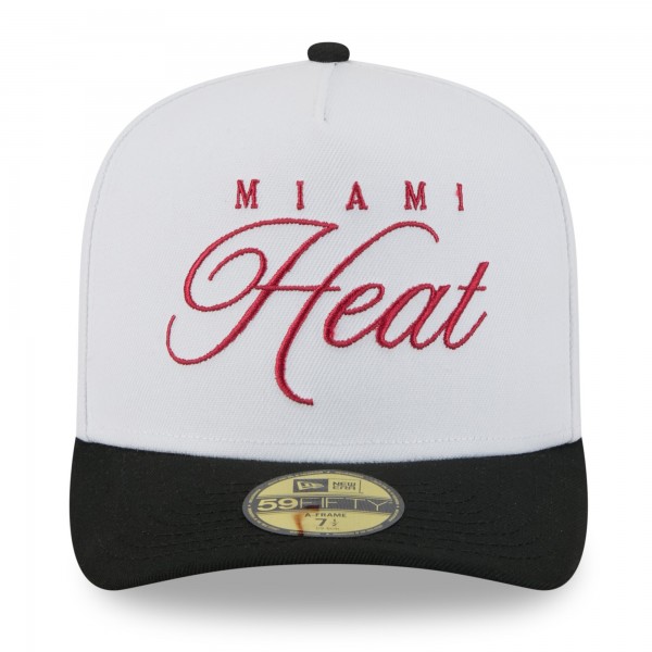 Бейсболка Miami Heat New Era White/Black 2025 NBA Draft A-Frame 59FIFTY