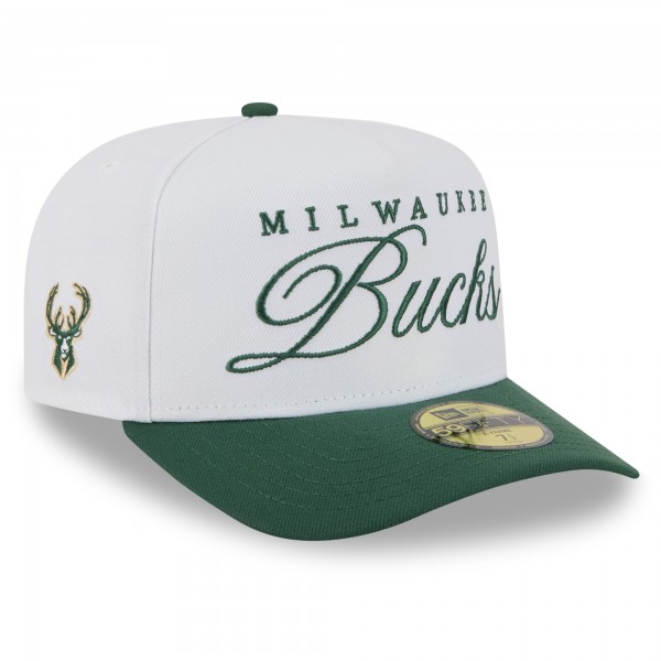 Бейсболка Milwaukee Bucks New Era White/Hunter Green 2025 NBA Draft A-Frame 59FIFTY