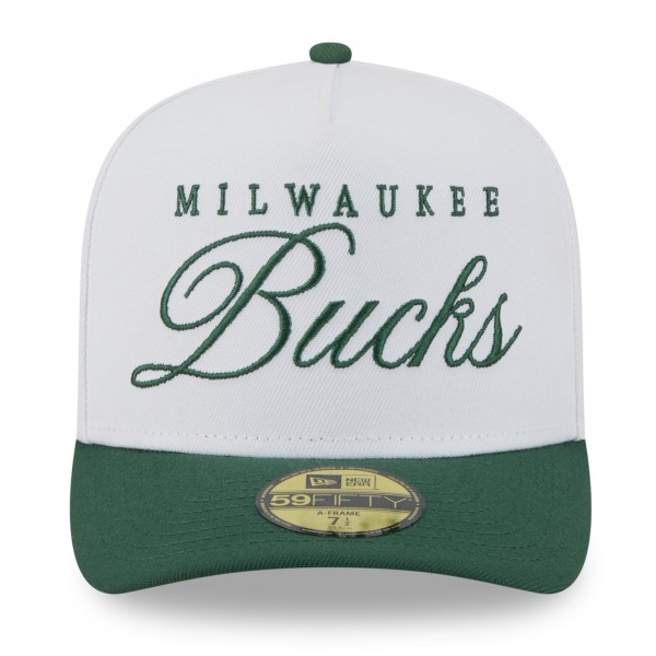 Бейсболка Milwaukee Bucks New Era White/Hunter Green 2025 NBA Draft A-Frame 59FIFTY
