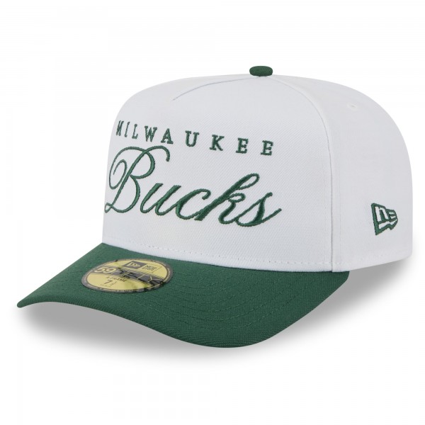 Бейсболка Milwaukee Bucks New Era White/Hunter Green 2025 NBA Draft A-Frame 59FIFTY