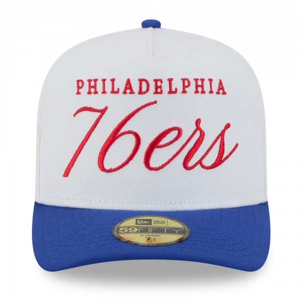 Бейсболка Philadelphia 76ers New Era White/Royal 2025 NBA Draft A-Frame 59FIFTY