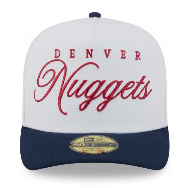 Бейсболка Denver Nuggets New Era White/Navy 2025 NBA Draft A-Frame 59FIFTY