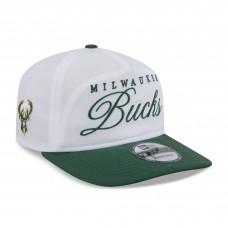 Бейсболка Milwaukee Bucks New Era White/Hunter Green 2025 NBA Draft On-Stage Nylon 19TWENTY