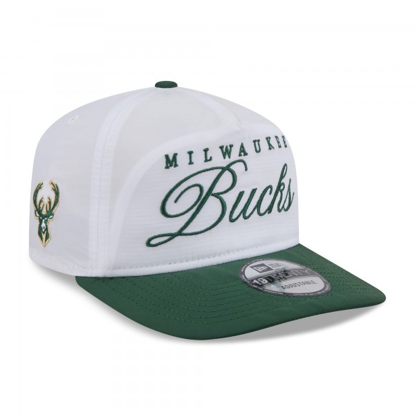 Бейсболка Milwaukee Bucks New Era White/Hunter Green 2025 NBA Draft On-Stage Nylon 19TWENTY