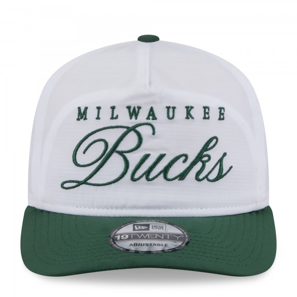 Бейсболка Milwaukee Bucks New Era White/Hunter Green 2025 NBA Draft On-Stage Nylon 19TWENTY