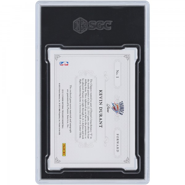 Kevin Durant Oklahoma City Thunder Autographed 2012-13 Panini National Treasures Colossal Tri-Color Relic #1 #17/25 SGC Authenticated 9/10 Card