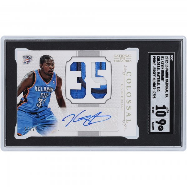 Kevin Durant Oklahoma City Thunder Autographed 2012-13 Panini National Treasures Colossal Tri-Color Relic #1 #17/25 SGC Authenticated 9/10 Card