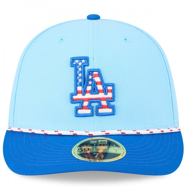 Бейсболка Los Angeles Dodgers New Era Light Blue/Royal 2025 Fourth of July Low Profile 59FIFTY