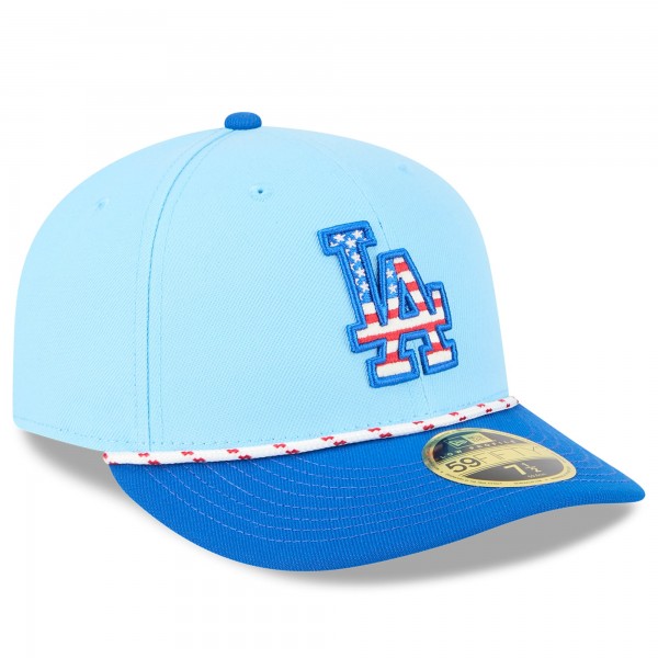 Бейсболка Los Angeles Dodgers New Era Light Blue/Royal 2025 Fourth of July Low Profile 59FIFTY