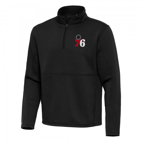 Philadelphia 76ers Antigua Black Twist Quarter-Zip Pullover Top
