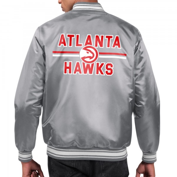 Куртка на кнопках Atlanta Hawks Starter Gray Printed Team Name Satin Varsity