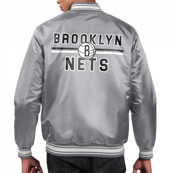 Бомбер Brooklyn Nets Starter Printed Team Name Satin Varsity - Gray