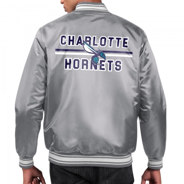 Куртка на кнопках Charlotte Hornets Starter Gray Team Name Satin Varsity