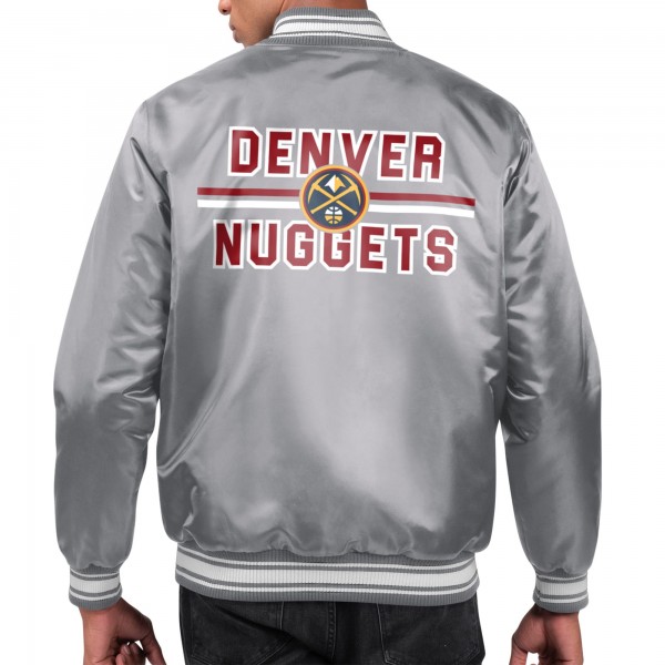 Denver Nuggets Starter Gray Printed Team Name Satin Varsity Full-Snap Jacket