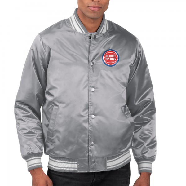 Detroit Pistons Starter Gray Printed Team Name Satin Varsity Full-Snap Jacket
