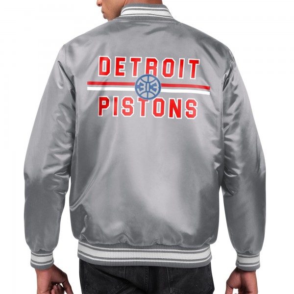 Detroit Pistons Starter Gray Printed Team Name Satin Varsity Full-Snap Jacket