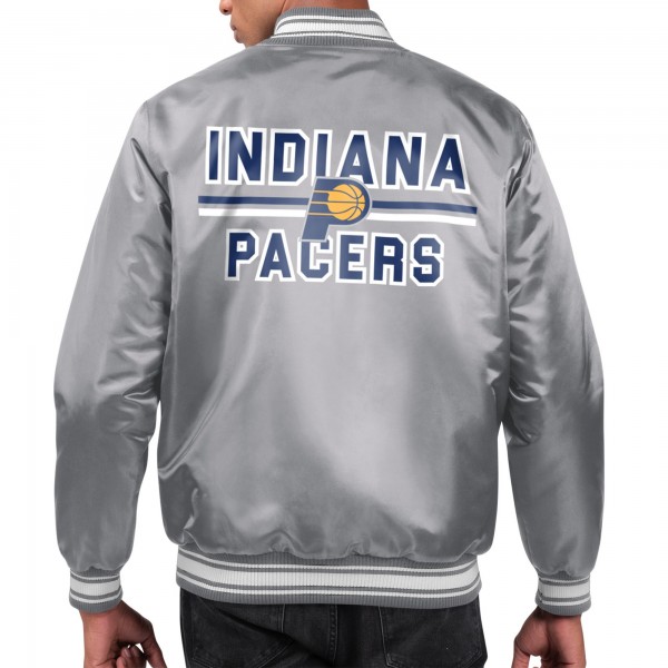 Indiana Pacers Starter Gray Printed Team Name Satin Varsity Full-Snap Jacket