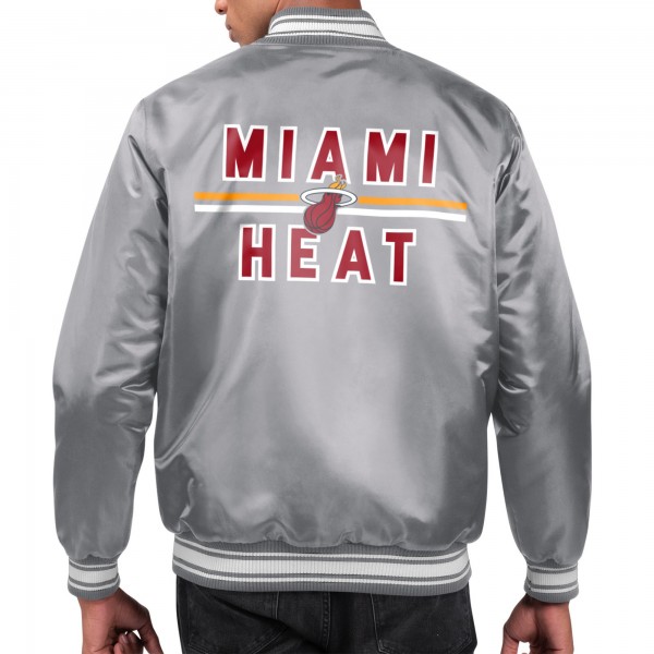 Куртка на кнопках Miami Heat Starter Gray Printed Team Name Satin Varsity