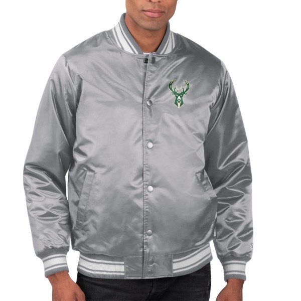 Бомбер Milwaukee Bucks Starter Printed Team Name Satin Varsity - Gray