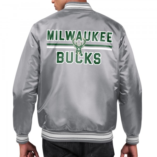 Бомбер Milwaukee Bucks Starter Printed Team Name Satin Varsity - Gray