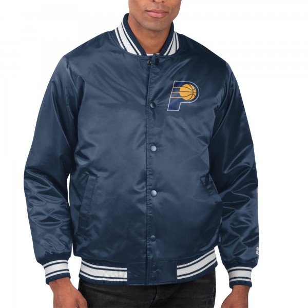Indiana Pacers Starter Navy Printed Team Name Satin Varsity Full-Snap Jacket