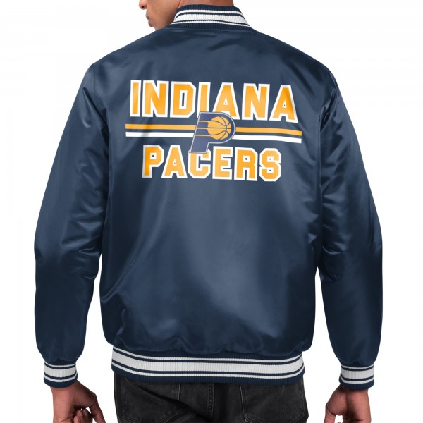 Indiana Pacers Starter Navy Printed Team Name Satin Varsity Full-Snap Jacket