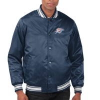 Куртка на кнопках Oklahoma City Thunder Starter Navy Printed Team Name Satin Varsity