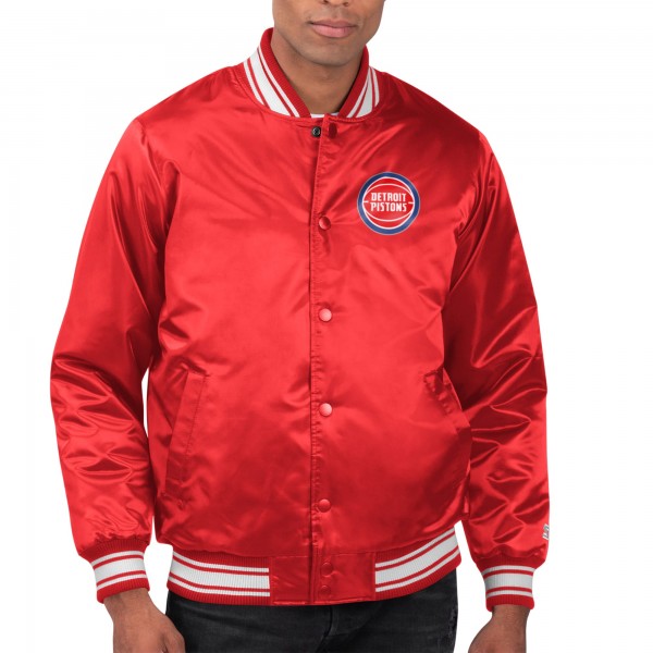 Detroit Pistons Starter Red Printed Team Name Satin Varsity Full-Snap Jacket