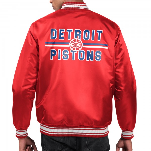 Detroit Pistons Starter Red Printed Team Name Satin Varsity Full-Snap Jacket