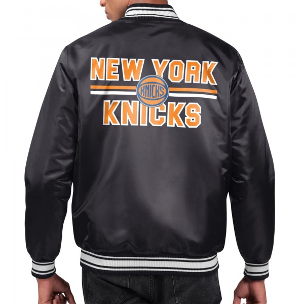 New York Knicks Starter Black Printed Team Name Satin Varsity Full-Snap Jacket