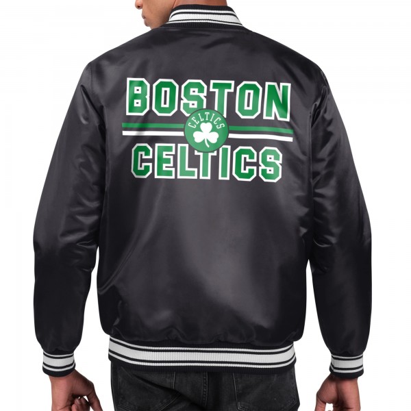 Boston Celtics Starter Black Printed Team Name Satin Varsity Full-Snap Jacket