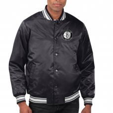 Brooklyn Nets Starter Black Printed Team Name Satin Varsity Full-Snap Jacket