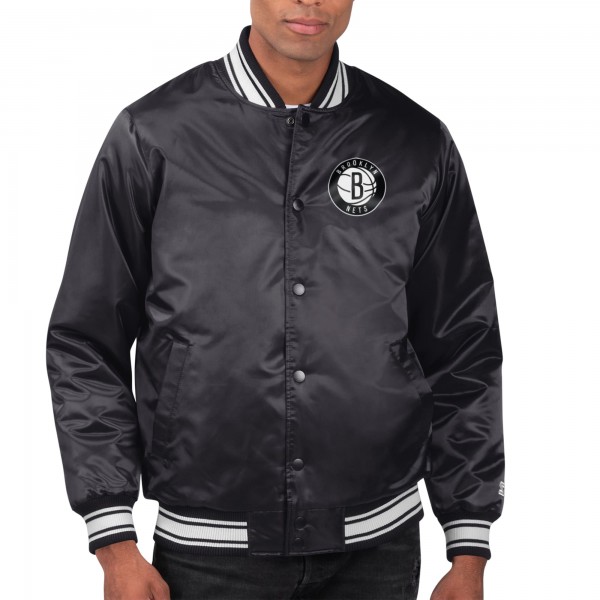 Brooklyn Nets Starter Black Printed Team Name Satin Varsity Full-Snap Jacket