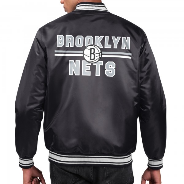 Brooklyn Nets Starter Black Printed Team Name Satin Varsity Full-Snap Jacket