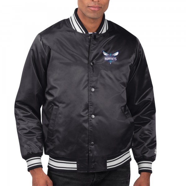Куртка на кнопках Charlotte Hornets Starter Black Printed Team Name Satin Varsity