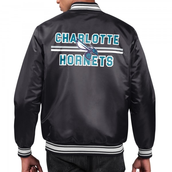 Куртка на кнопках Charlotte Hornets Starter Black Printed Team Name Satin Varsity