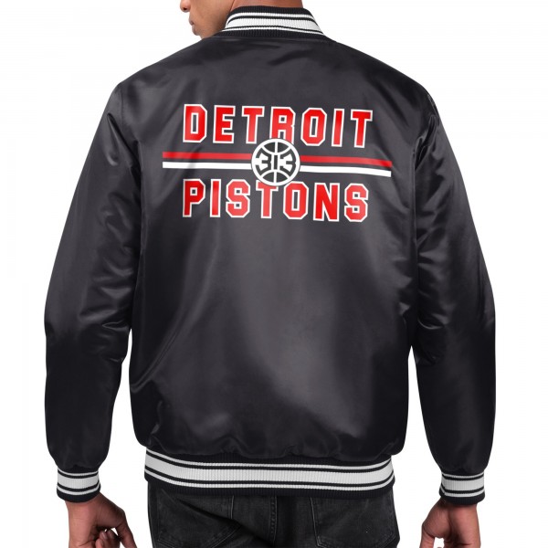 Detroit Pistons Starter Black Printed Team Name Satin Varsity Full-Snap Jacket