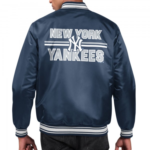 New York Yankees Starter Navy Printed Team Logo Satin Varsity Full-Snap Jacket