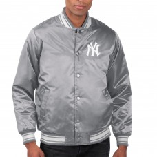 New York Yankees Starter Gray Printed Team Logo Satin Varsity Full-Snap Jacket