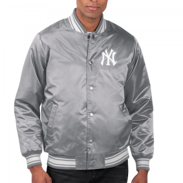 New York Yankees Starter Gray Printed Team Logo Satin Varsity Full-Snap Jacket