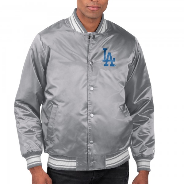 Los Angeles Dodgers Starter Gray Printed Team Logo Satin Varsity Full-Snap Jacket