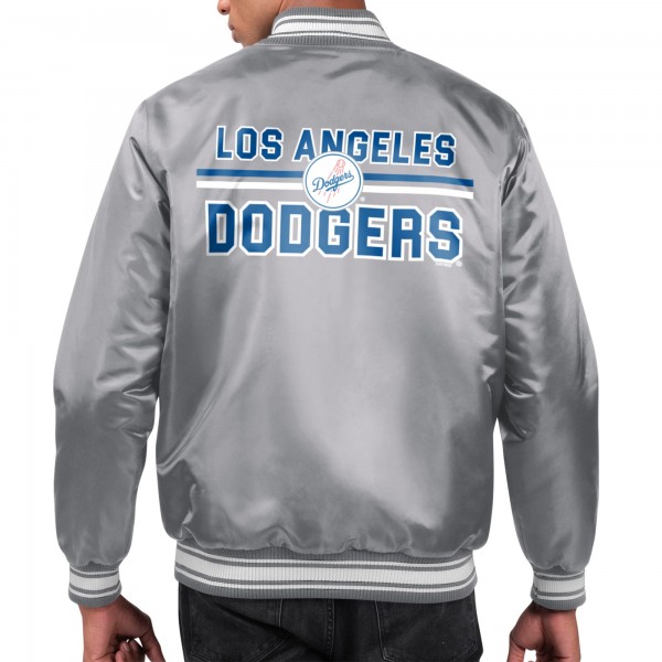 Los Angeles Dodgers Starter Gray Printed Team Logo Satin Varsity Full-Snap Jacket
