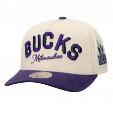 Бейсболка Milwaukee Bucks Mitchell & Ness Cream/Purple Soul Festival Staggered Zag Pro Pinch