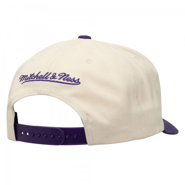 Бейсболка Milwaukee Bucks Mitchell & Ness Cream/Purple Soul Festival Staggered Zag Pro Pinch