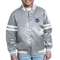 Куртка на кнопках Youth Charlotte Hornets Starter Gray Printed Shield Logo Satin Varsity