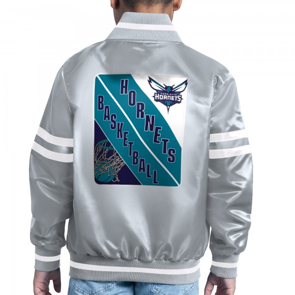 Куртка на кнопках Youth Charlotte Hornets Starter Gray Printed Shield Logo Satin Varsity